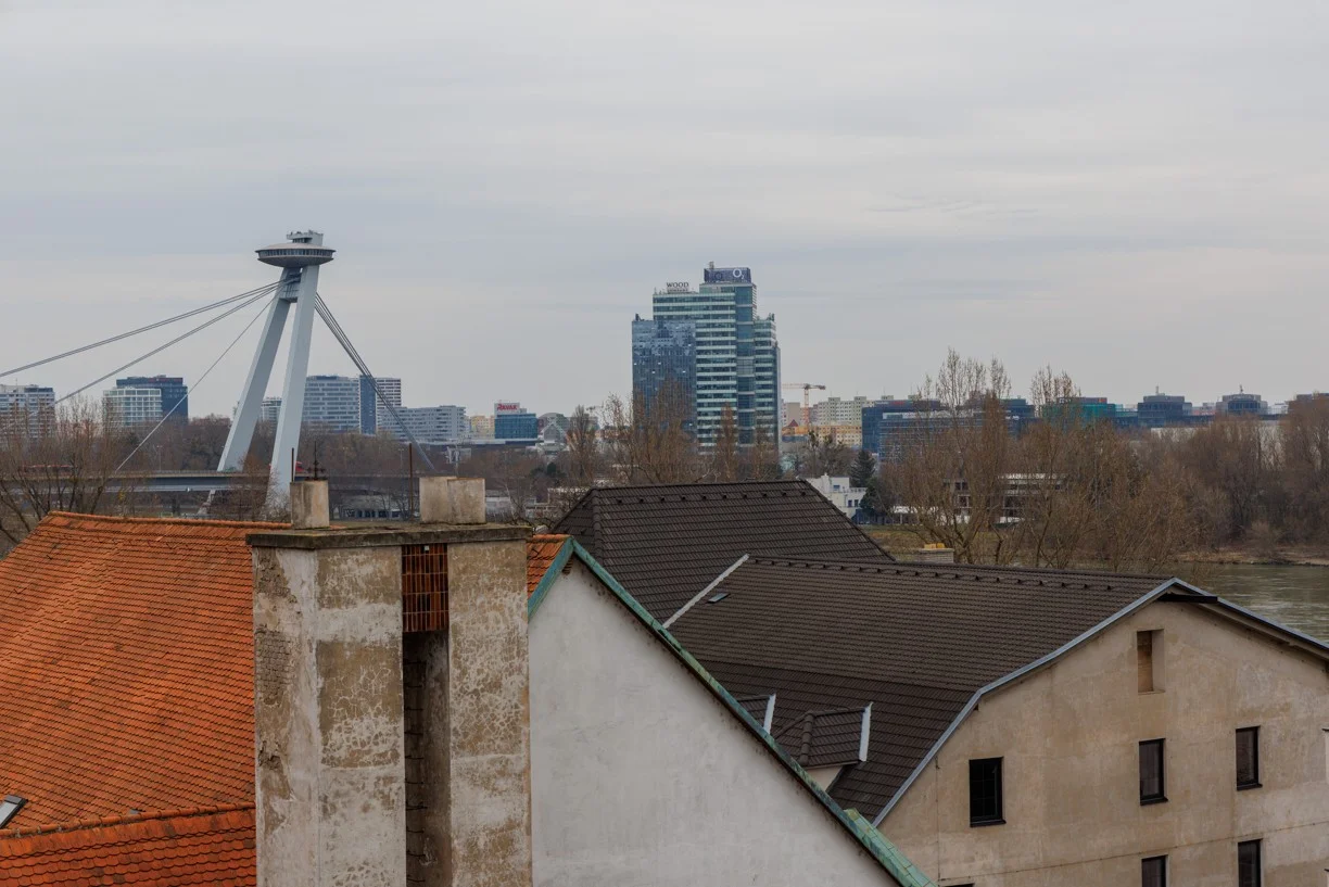 Вид на город с крышами и мостом — 2-к квартира, аренда, Братислава
