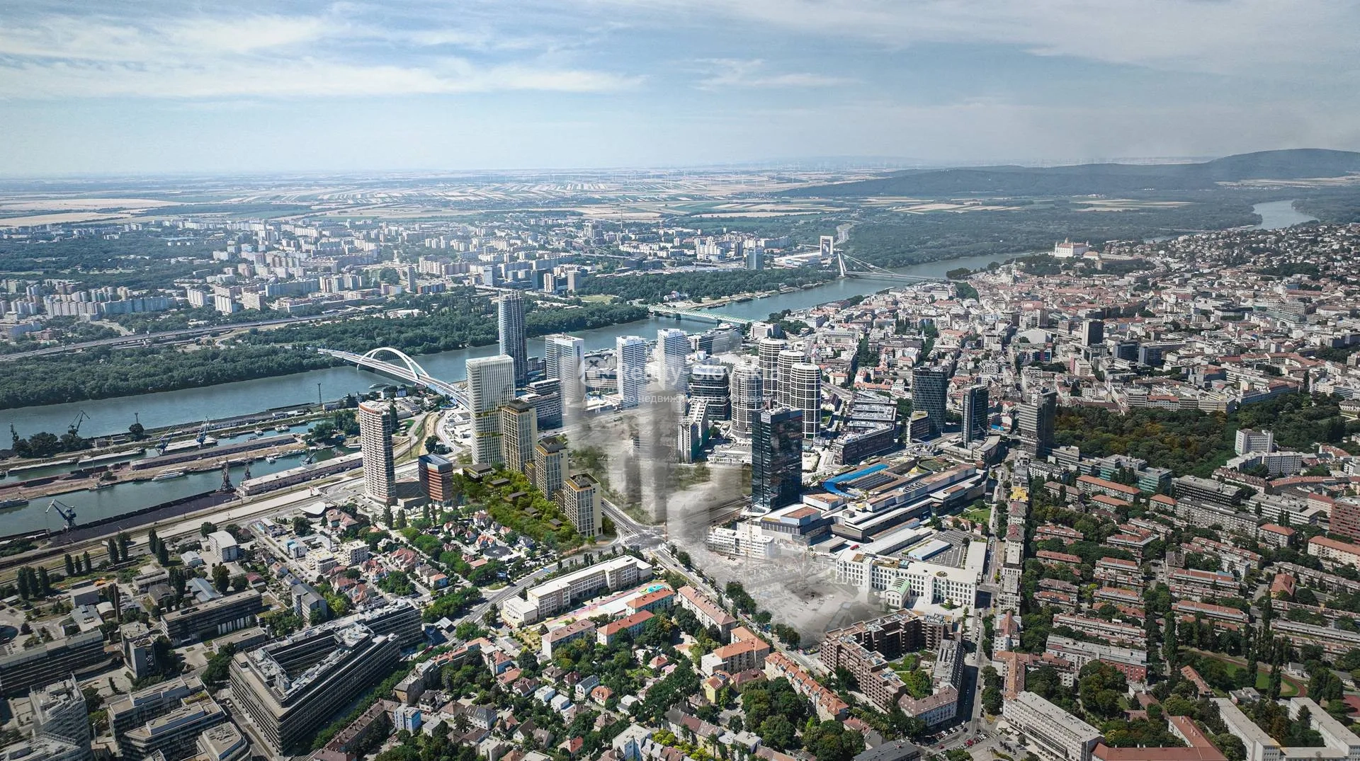 Вид на город с рекой и мостами — 1,5-к квартира, продажа, Братислава (Ружинов)