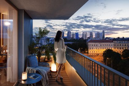 Проект Florian Residence: Балкон на фоне вечернего городского горизонта