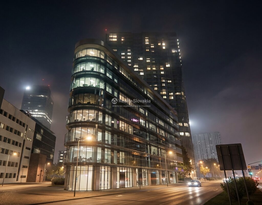 VEO Downtown — вечерний вид здания